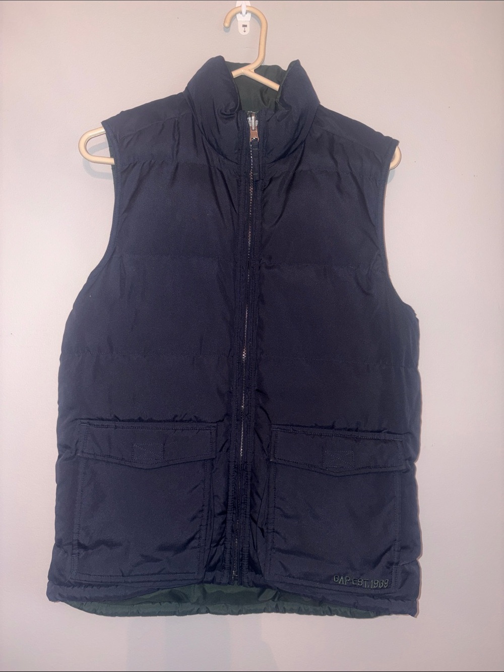 GAP kids reversible vest green and blue with pockets